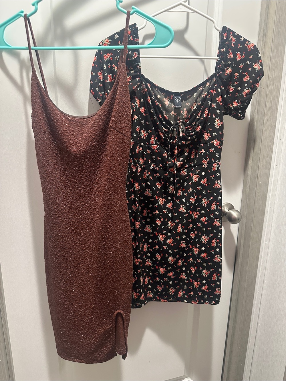 Windsor Brown Textured Slip Dress with Side Slit